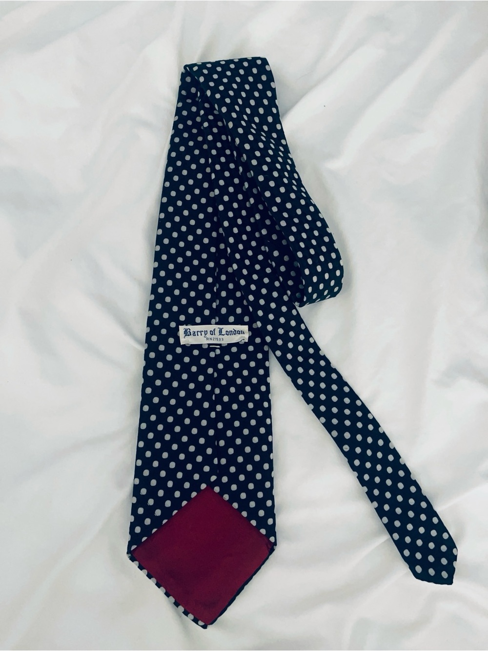 NWOT Navy Polka Dot Tie with Red Tip